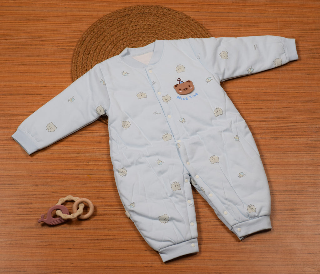 Imported Baby Winter Swaddle Romper with Button Closure – Light Baby Blue | Soft & Warm | 12–18 Months