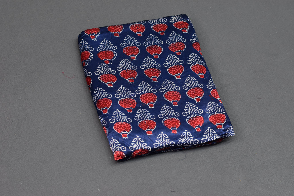 Navy Blue Modal Silk Churidar Material Set with Floral Print & Dupatta