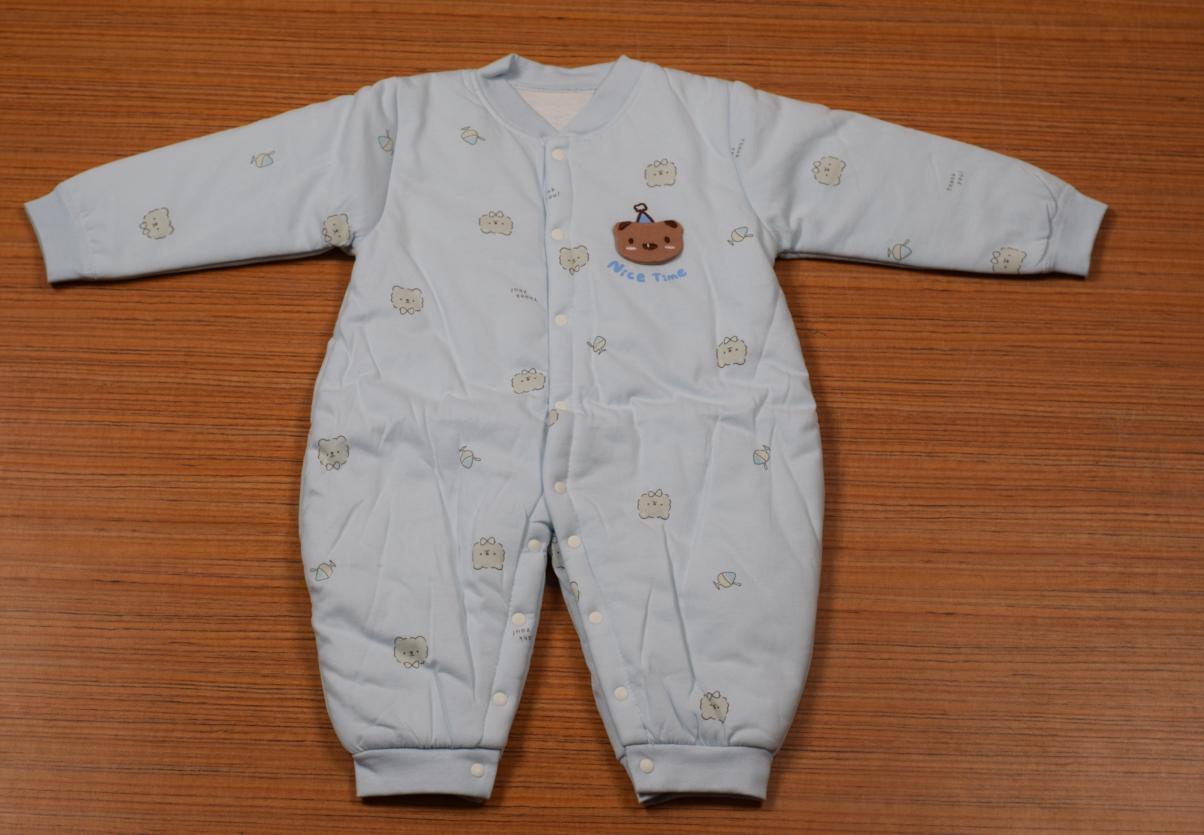 Imported Baby Winter Swaddle Romper with Button Closure – Light Baby Blue | Soft & Warm | 12–18 Months