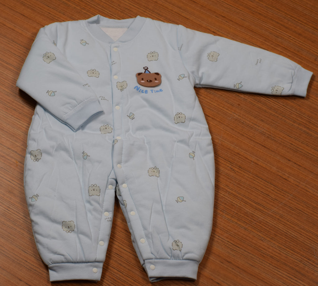 Imported Baby Winter Swaddle Romper with Button Closure – Light Baby Blue | Soft & Warm | 12–18 Months