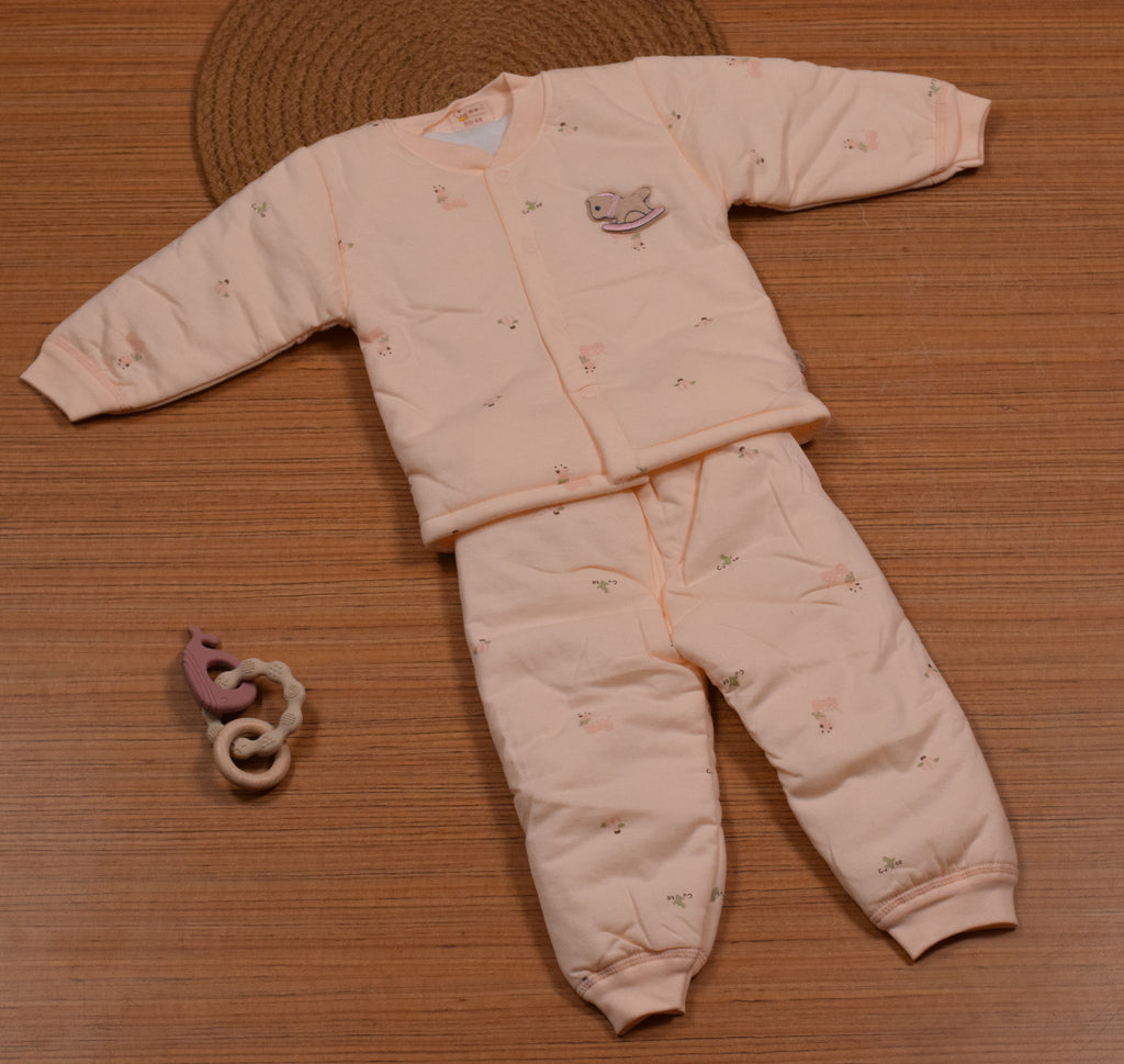 Imported Baby Winter Romper Set with Press Button Closure – Light Baby Peach (9–12 Months)