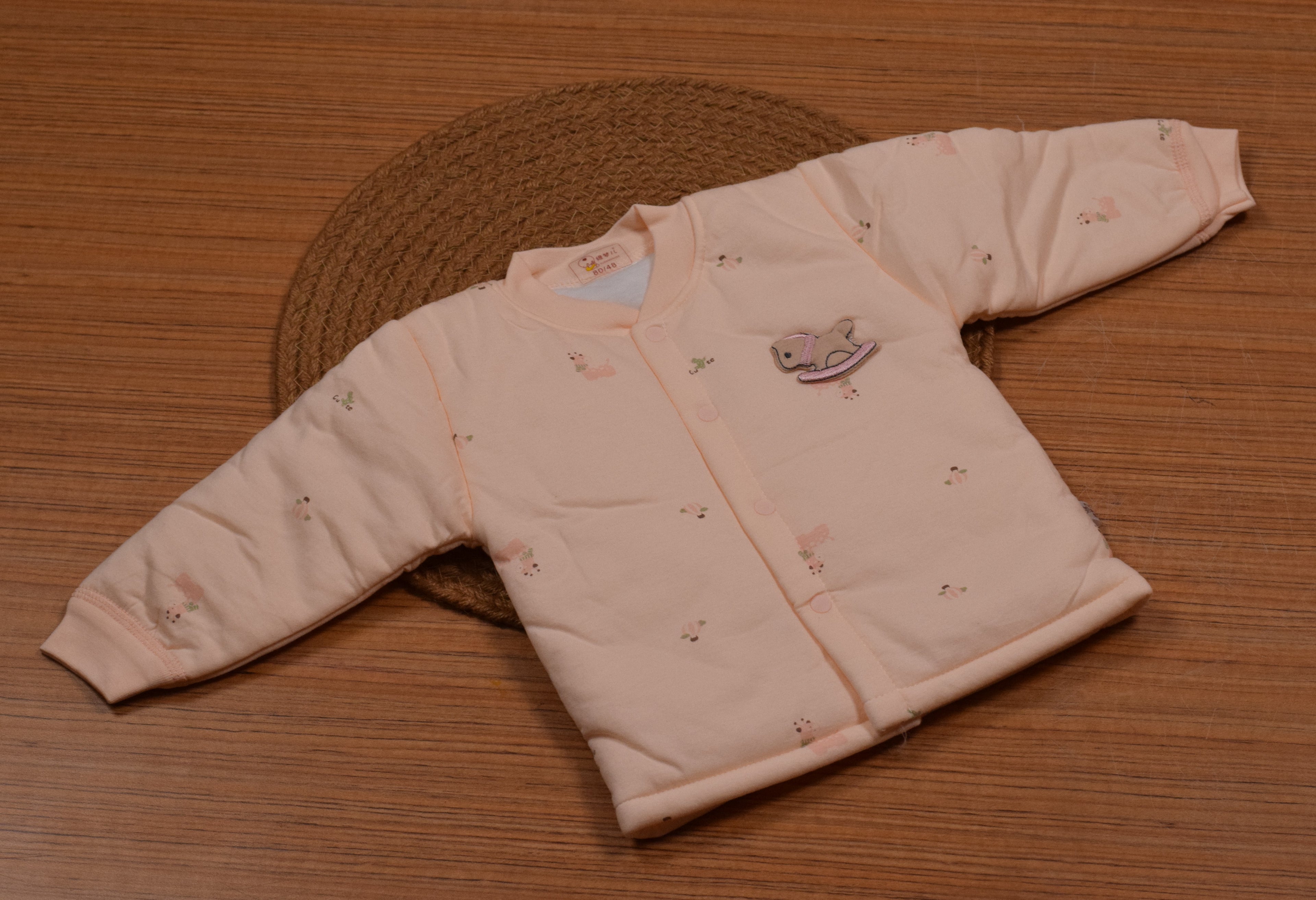 Imported Baby Winter Romper Set with Press Button Closure – Light Baby Peach (9–12 Months)