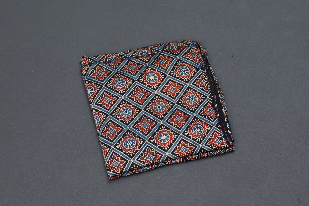 Midnight Blue Modal Silk Churidar Material Set with Traditional Printed Dupatta
