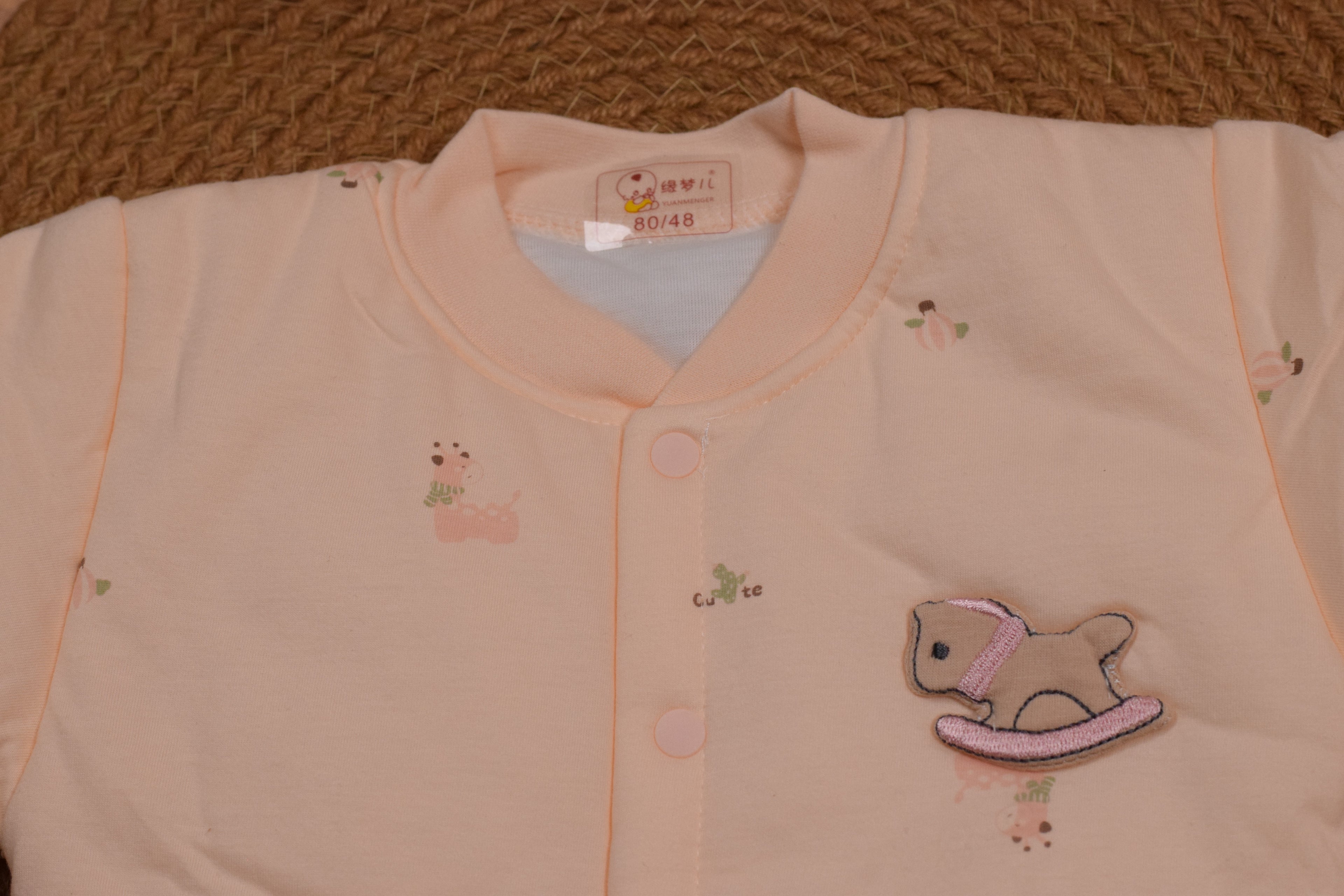 Imported Baby Winter Romper Set with Press Button Closure – Light Baby Peach (9–12 Months)