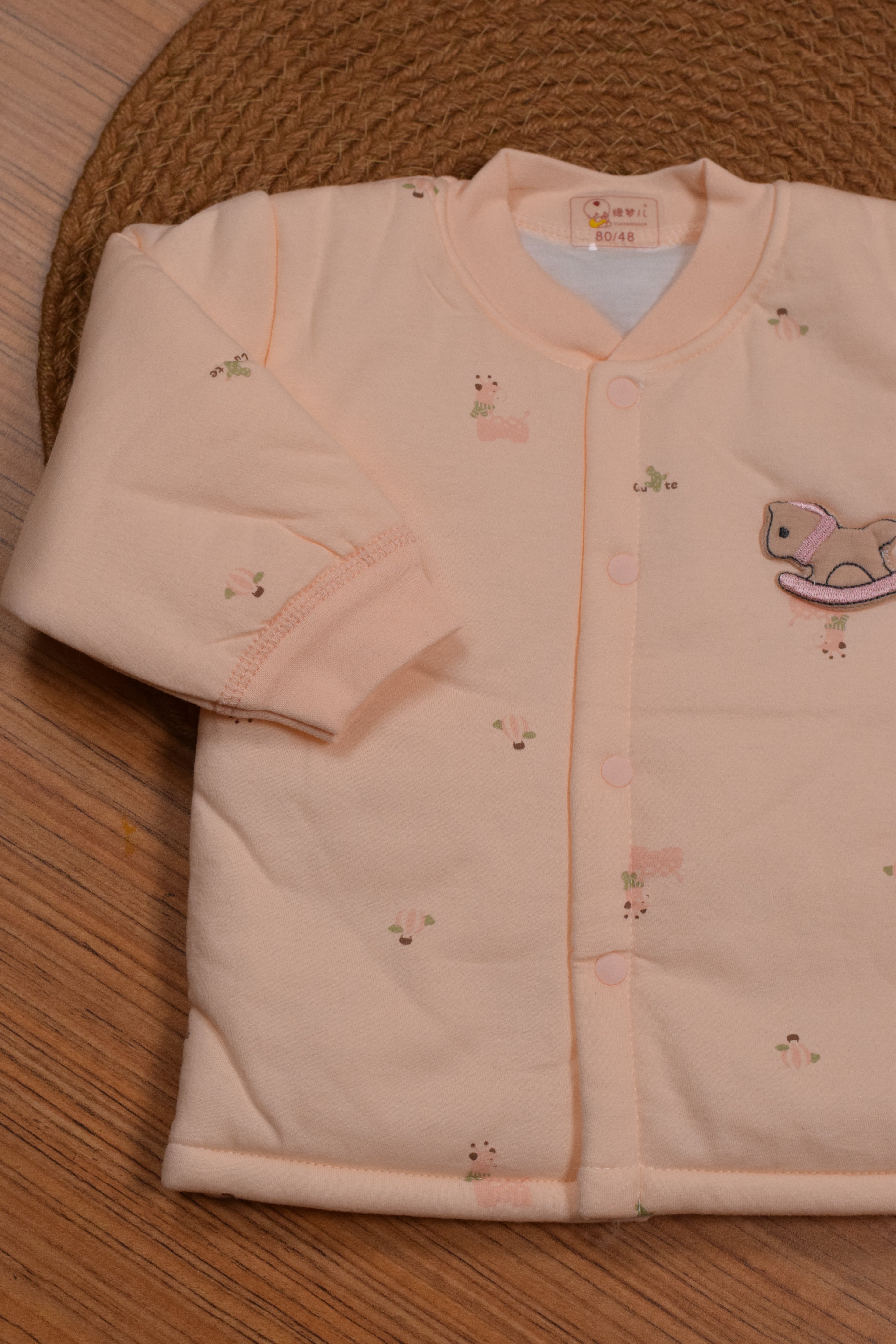 Imported Baby Winter Romper Set with Press Button Closure – Light Baby Peach (9–12 Months)
