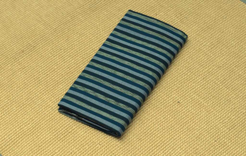 Premium Handwoven 2.10m Kaili Lungi – Classic Indigo & Olive Striped Cotton