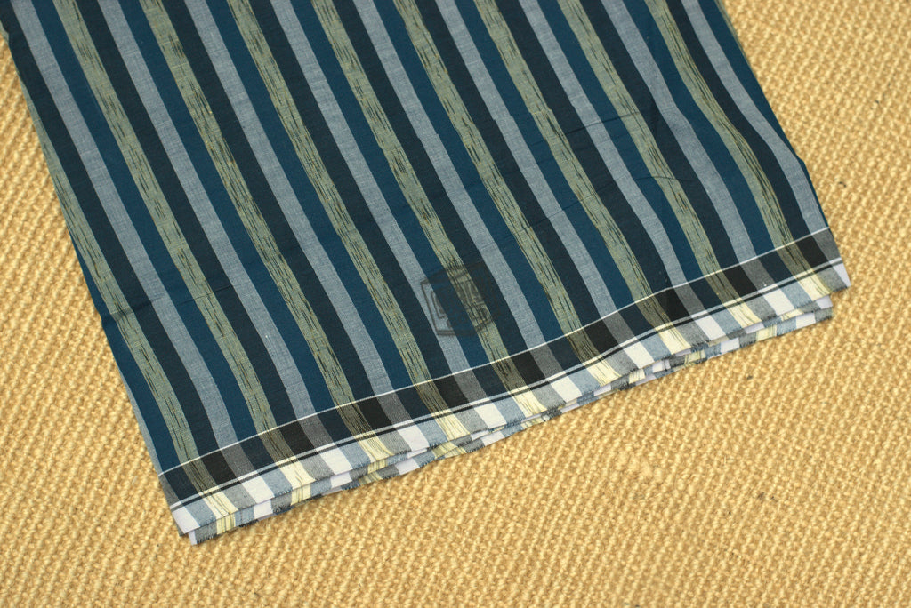 Premium Handwoven 2.10m Kaili Lungi – Classic Indigo & Olive Striped Cotton