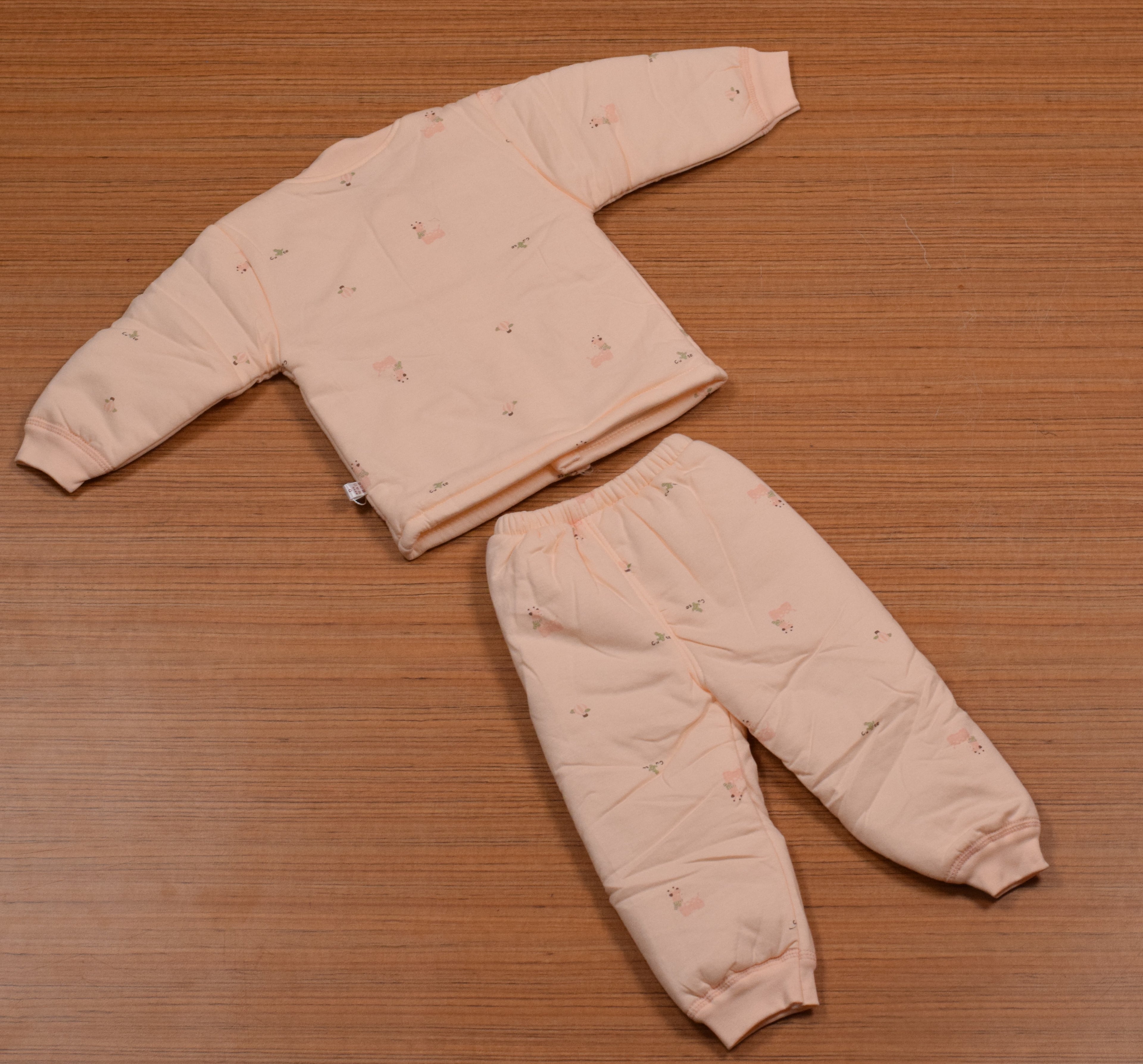 Imported Baby Winter Romper Set with Press Button Closure – Light Baby Peach (9–12 Months)