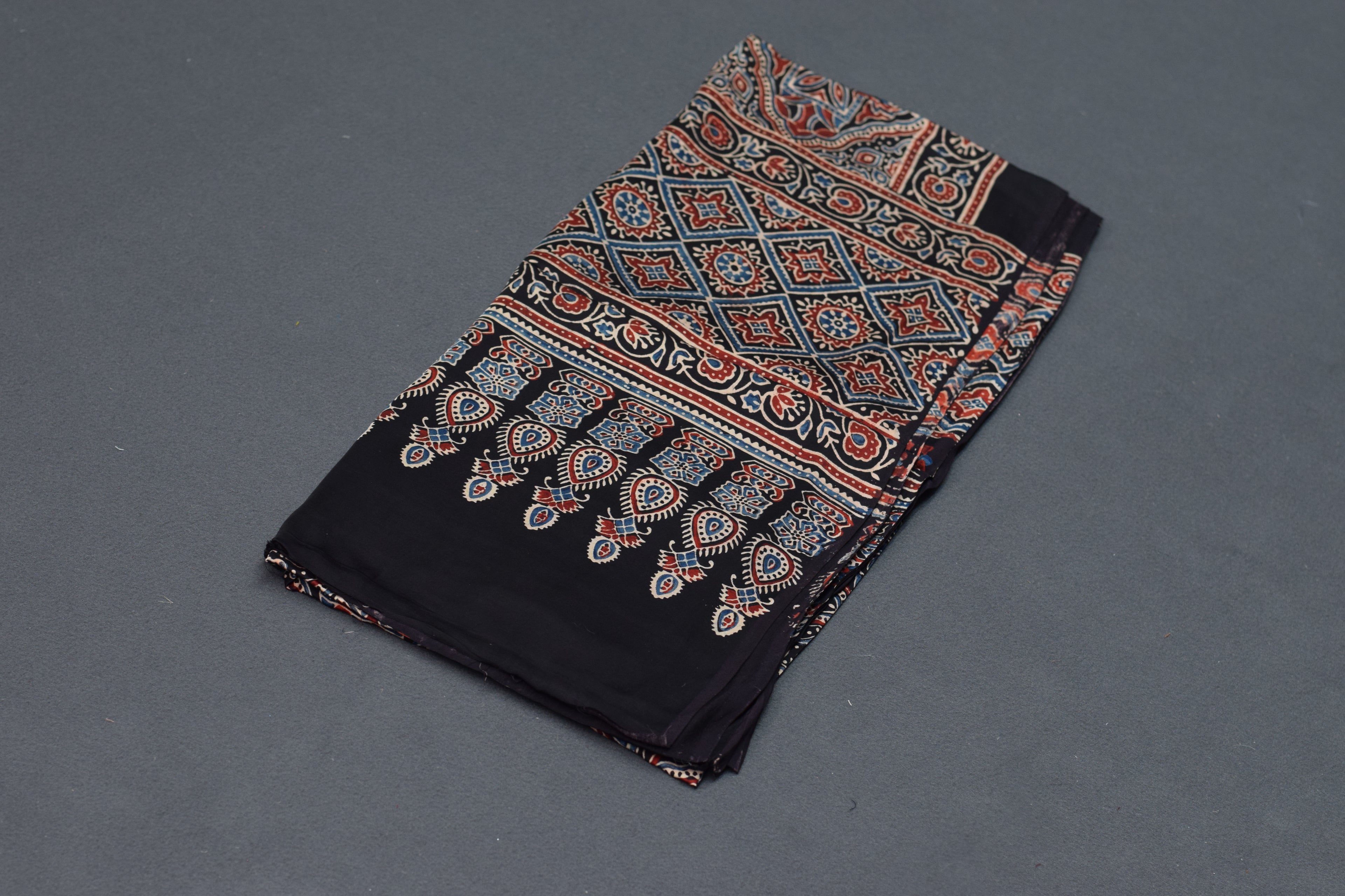 Midnight Blue Modal Silk Churidar Material Set with Traditional Printed Dupatta