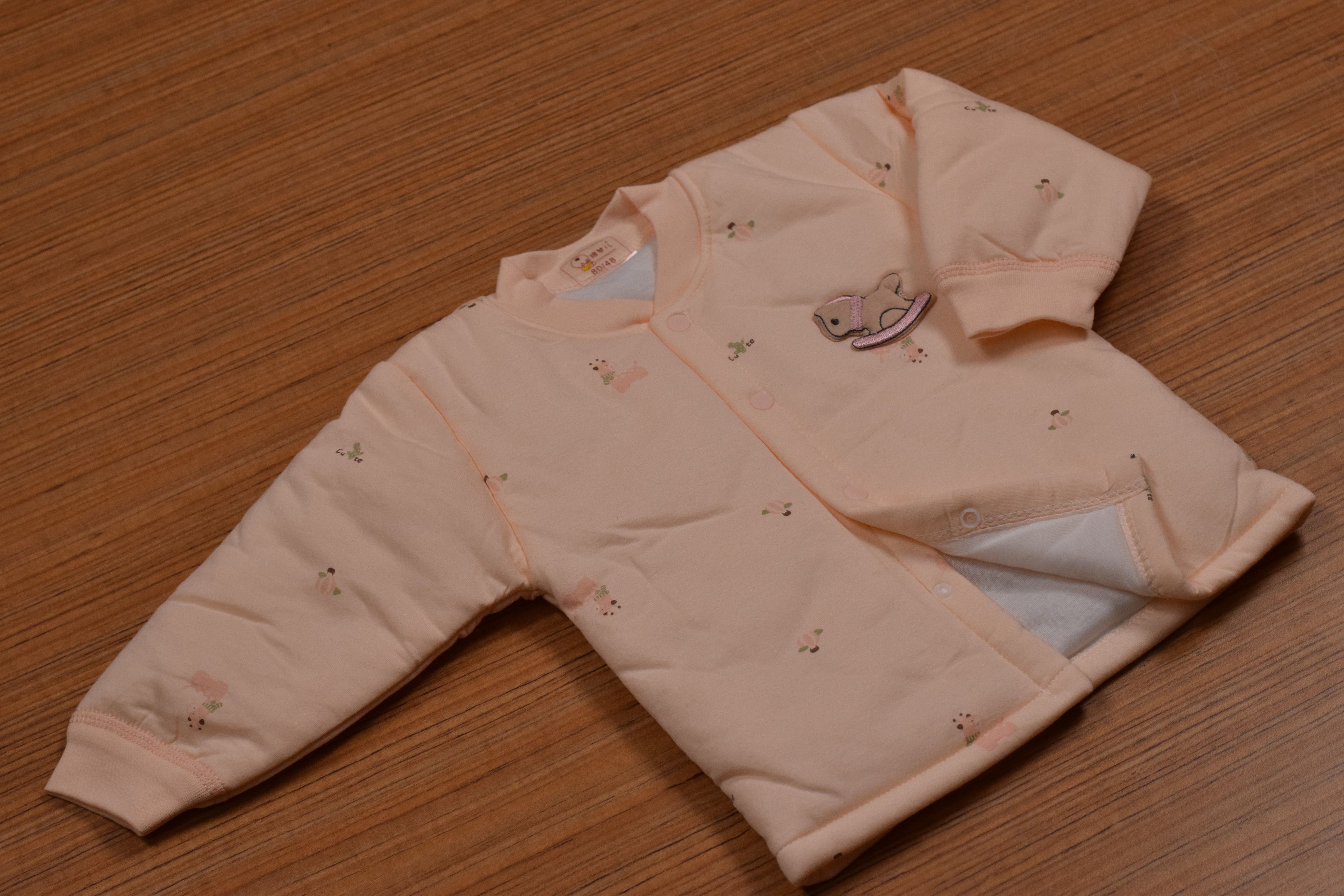 Imported Baby Winter Romper Set with Press Button Closure – Light Baby Peach (9–12 Months)