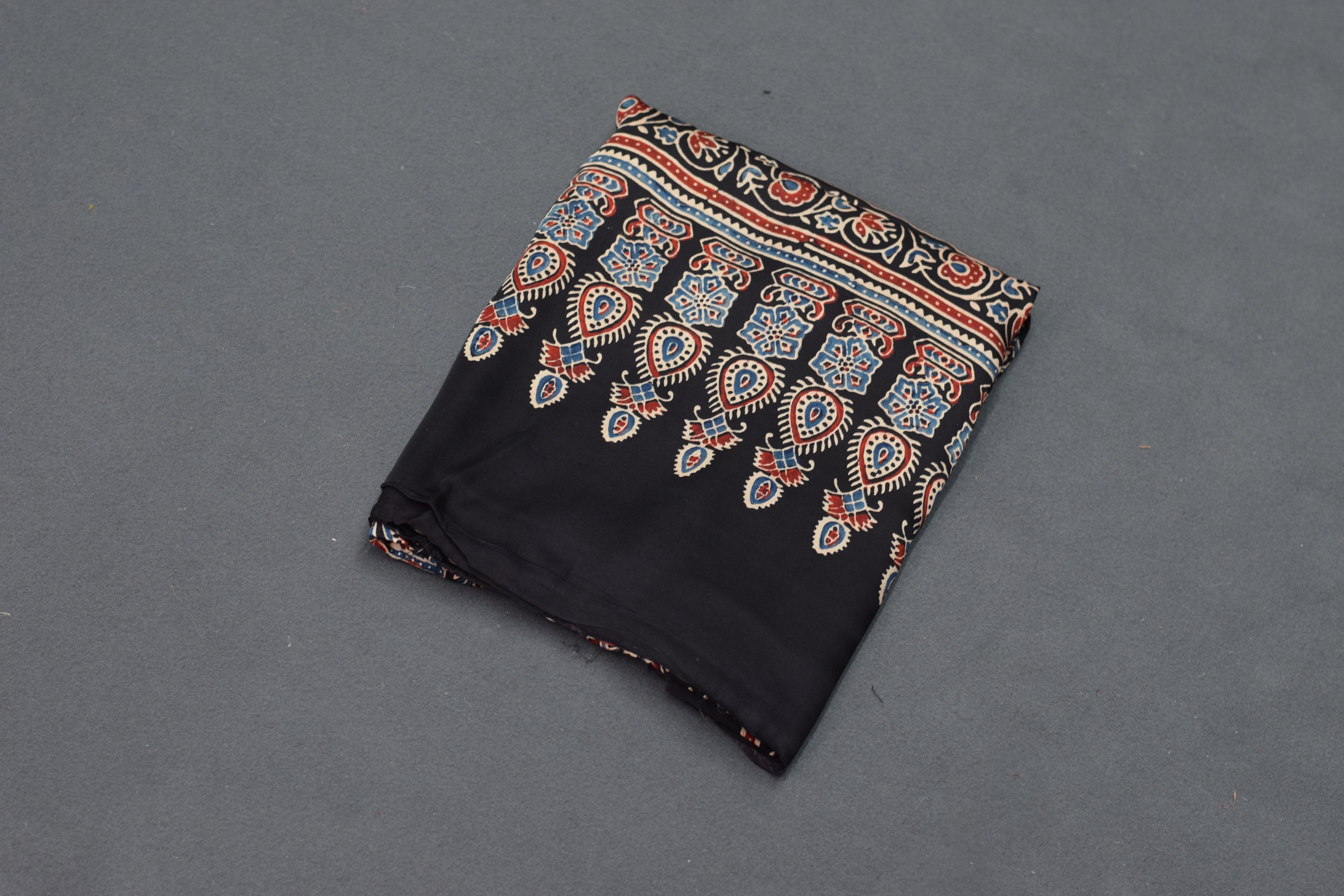 Midnight Blue Modal Silk Churidar Material Set with Traditional Printed Dupatta