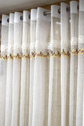 Elegant Sheer Eyelet Curtain with Floral Lace Border – White | 2.10m x 122cm