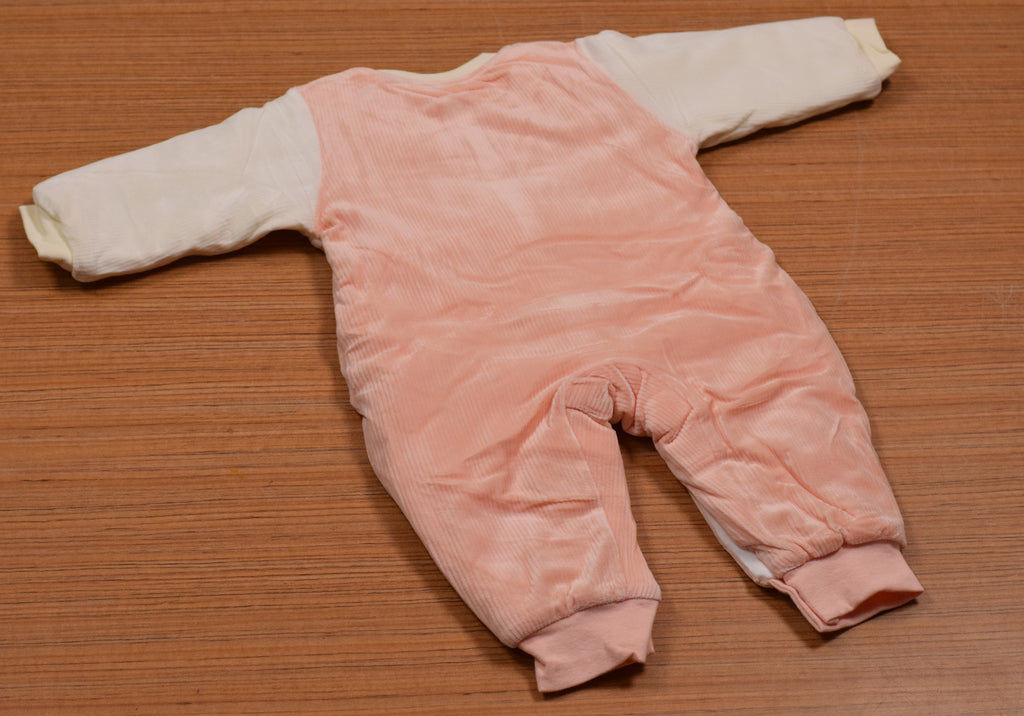 Imported Baby Winter Romper with Button Closure – Light Peach & Cream Bunny Design | 9–12 Months