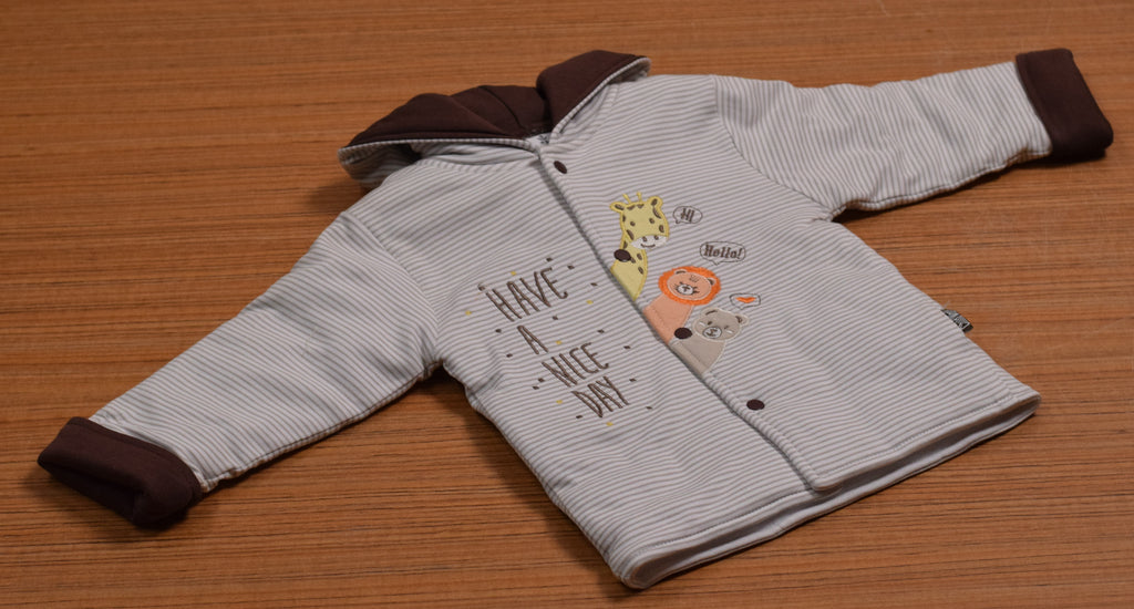 Baby Winter Hooded Sweater Set – Animal Print Jacket & Brown Pants | 2-Piece Outfit (18–24 Months)