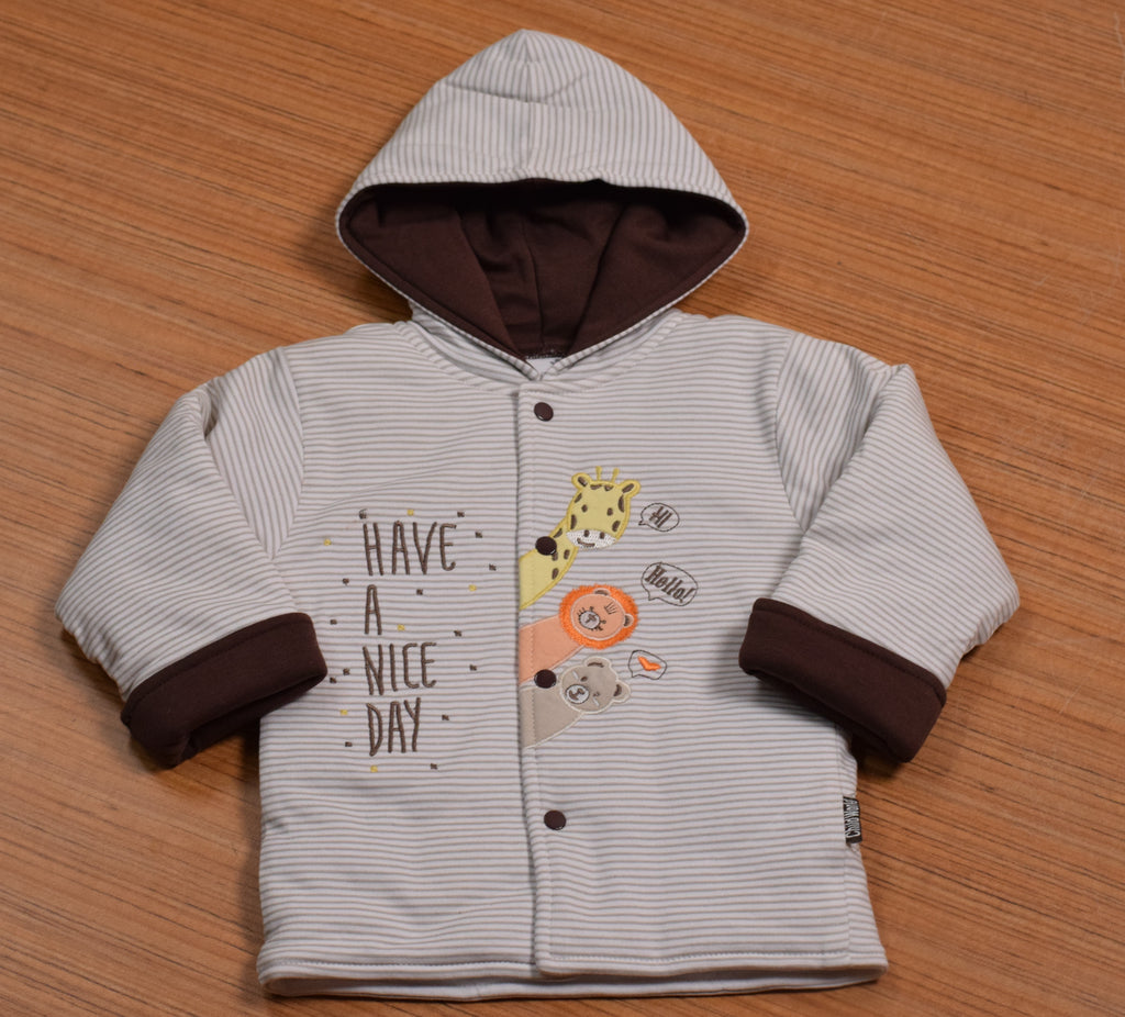 Baby Winter Hooded Sweater Set – Animal Print Jacket & Brown Pants | 2-Piece Outfit (18–24 Months)