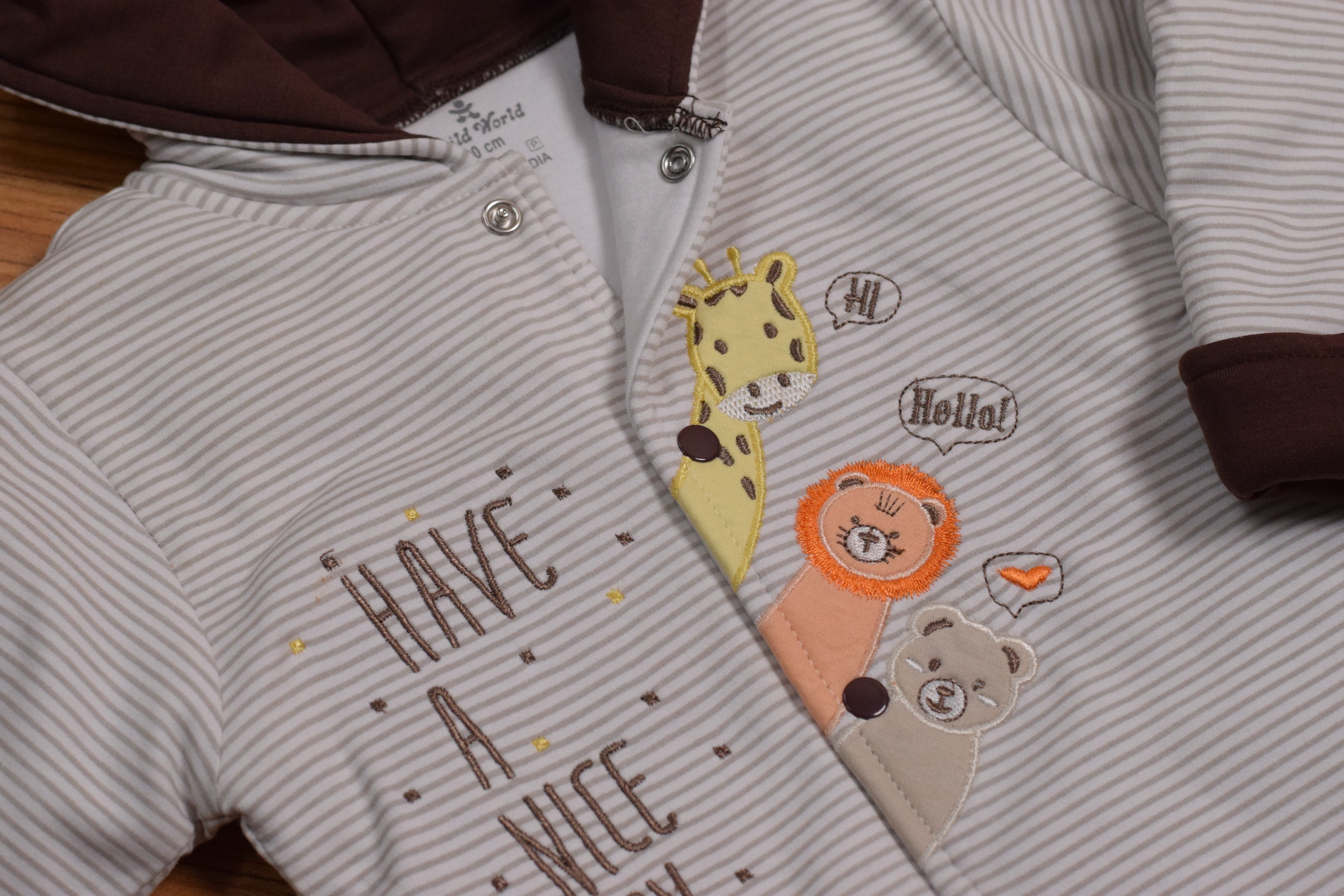 Baby Winter Hooded Sweater Set – Animal Print Jacket & Brown Pants | 2-Piece Outfit (18–24 Months)