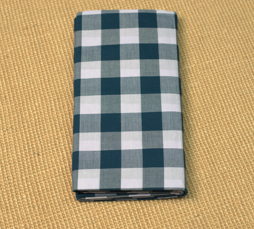 Premium Cotton Checked Kaili / Lungi – Dark Teal & White (2.10 Meters)