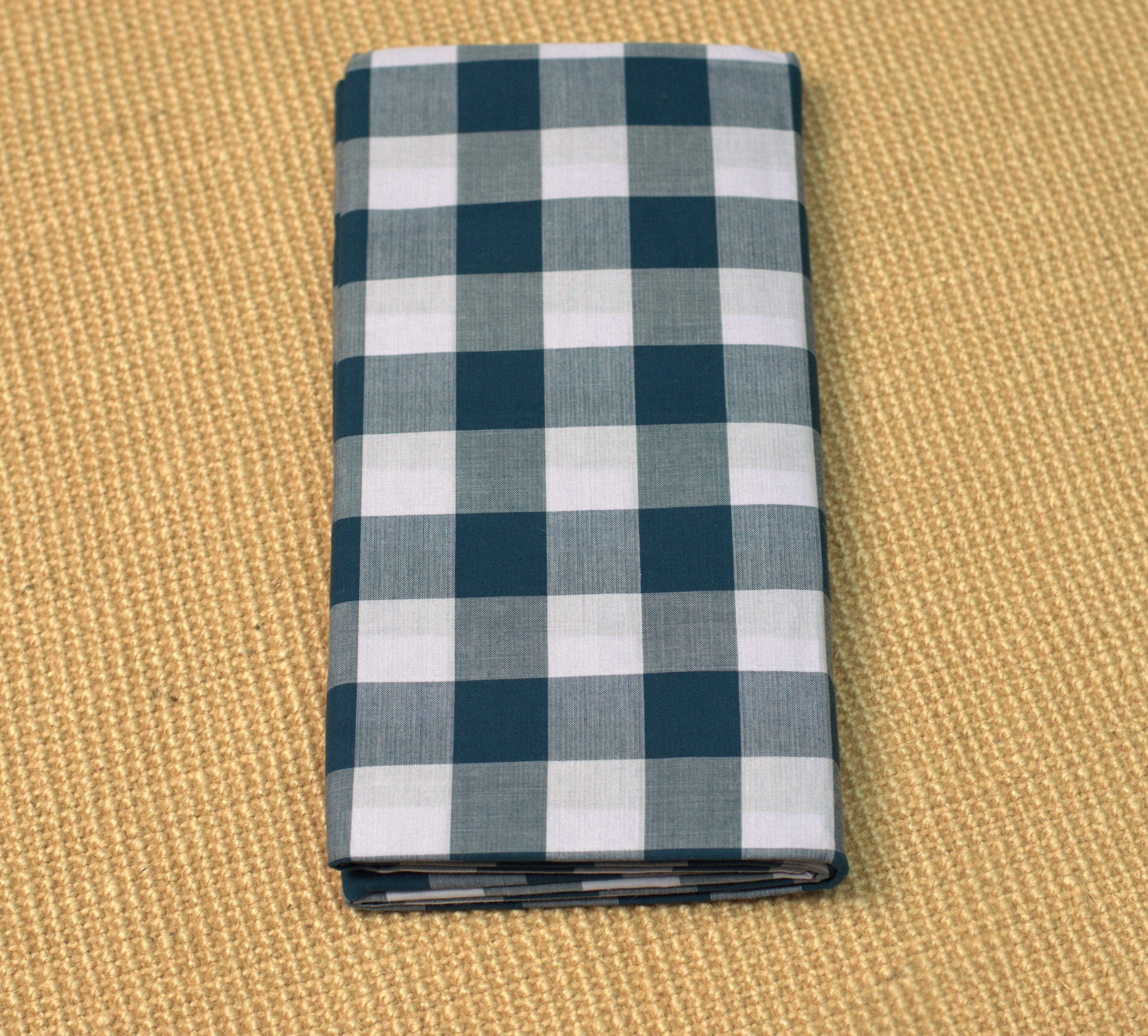 Premium Cotton Checked Kaili / Lungi – Dark Teal & White (2.10 Meters)
