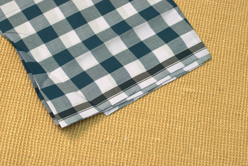 Premium Cotton Checked Kaili / Lungi – Dark Teal & White (2.10 Meters)