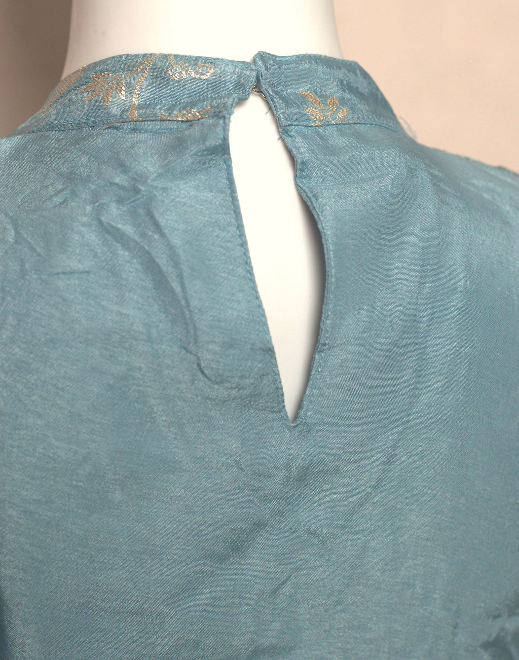 Women's Sky Blue Floral Jacquard Churidar a lineTop with Sleeve Material | Round Neck | Top Only