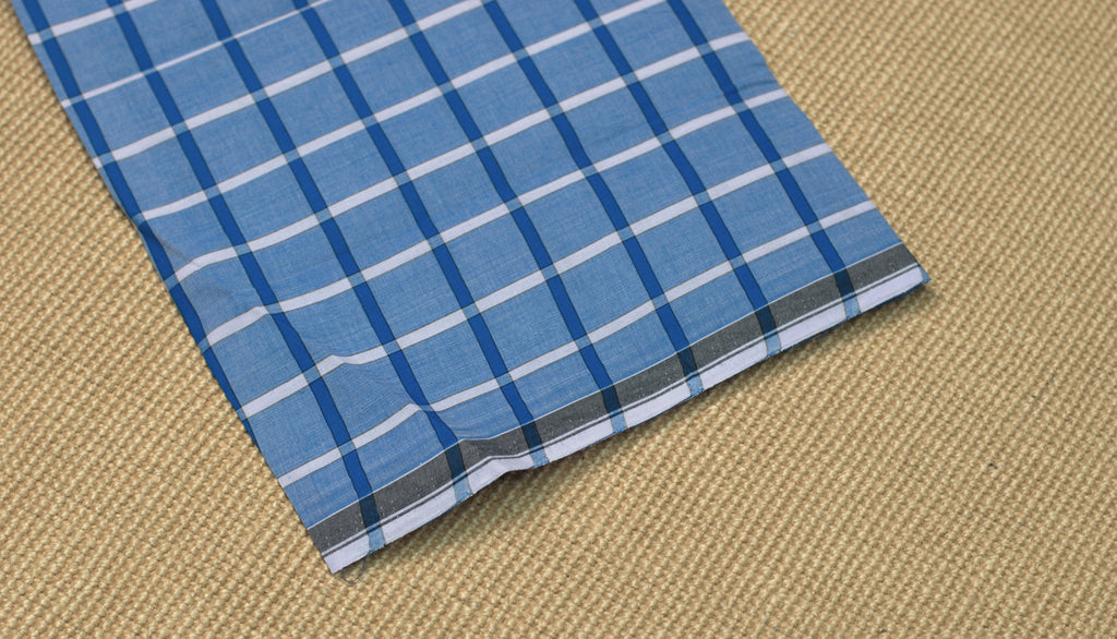 Premium Cotton Checked Kaili Lungi – Sky Blue & Navy (2.10