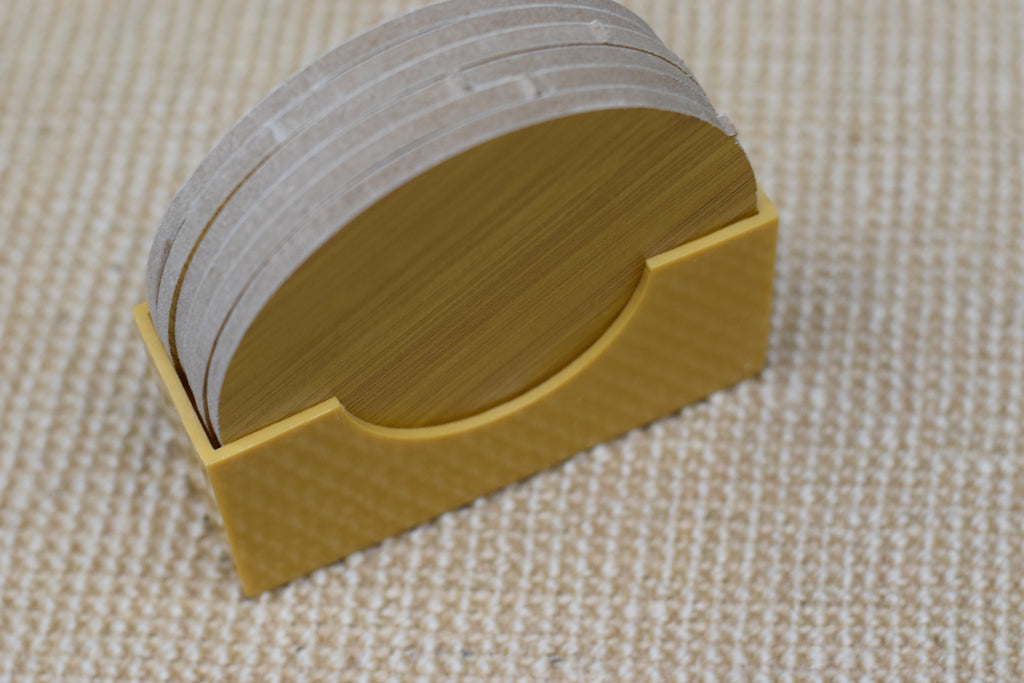 6 Pcs Bamboo Coaster Set with Holder – 9.5 cm Round Heat Resistant Tea & Coffee Cup Coasters