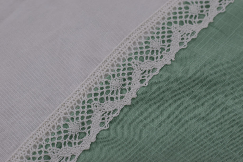 Sage Green Embroidered King Size Bedspread Set with Floral Lace Panel