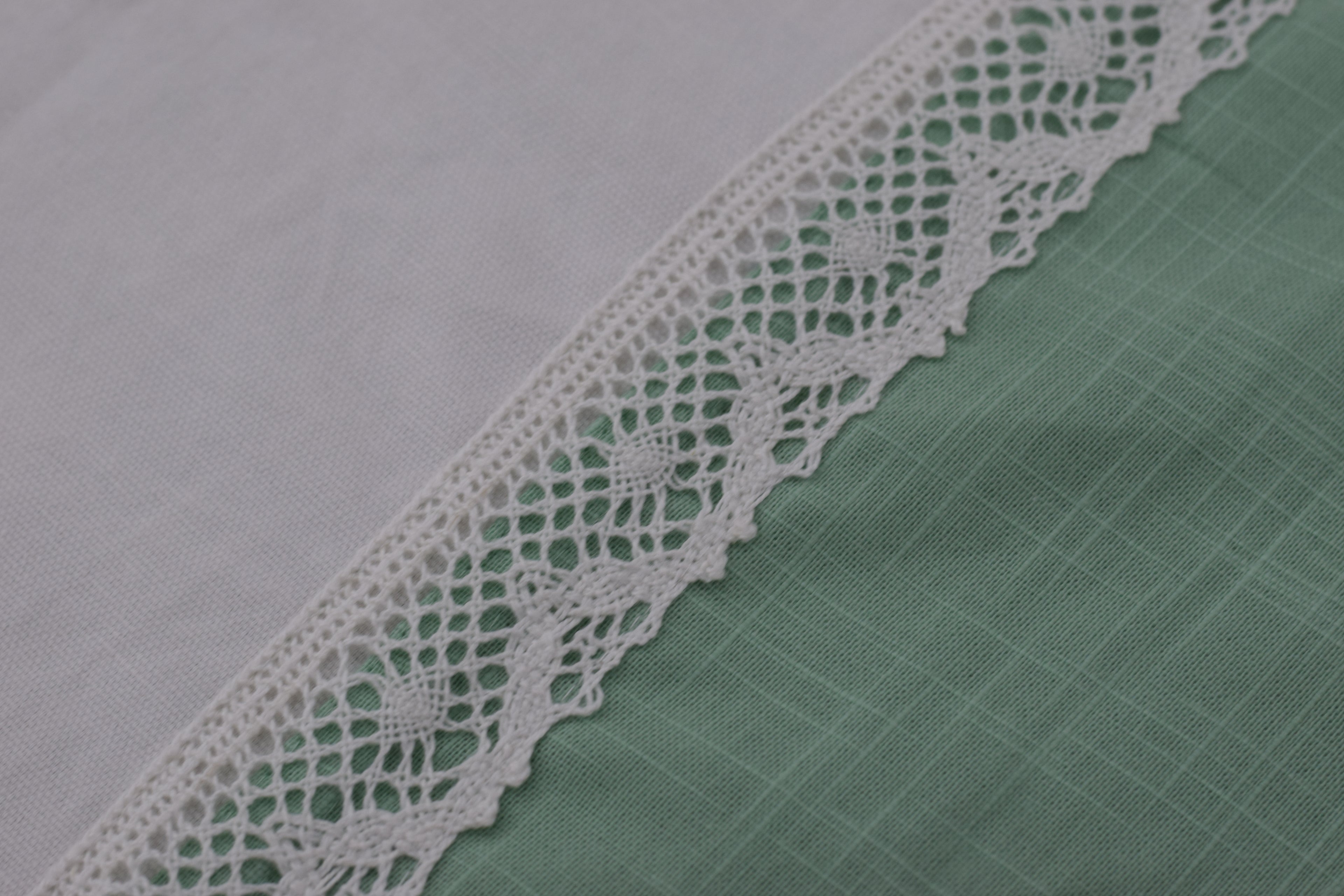 Sage Green Embroidered King Size Bedspread Set with Floral Lace Panel