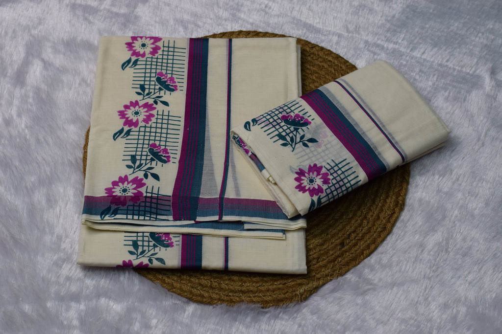 Floral Print Cotton set mundu - Traditional Yet Trendy