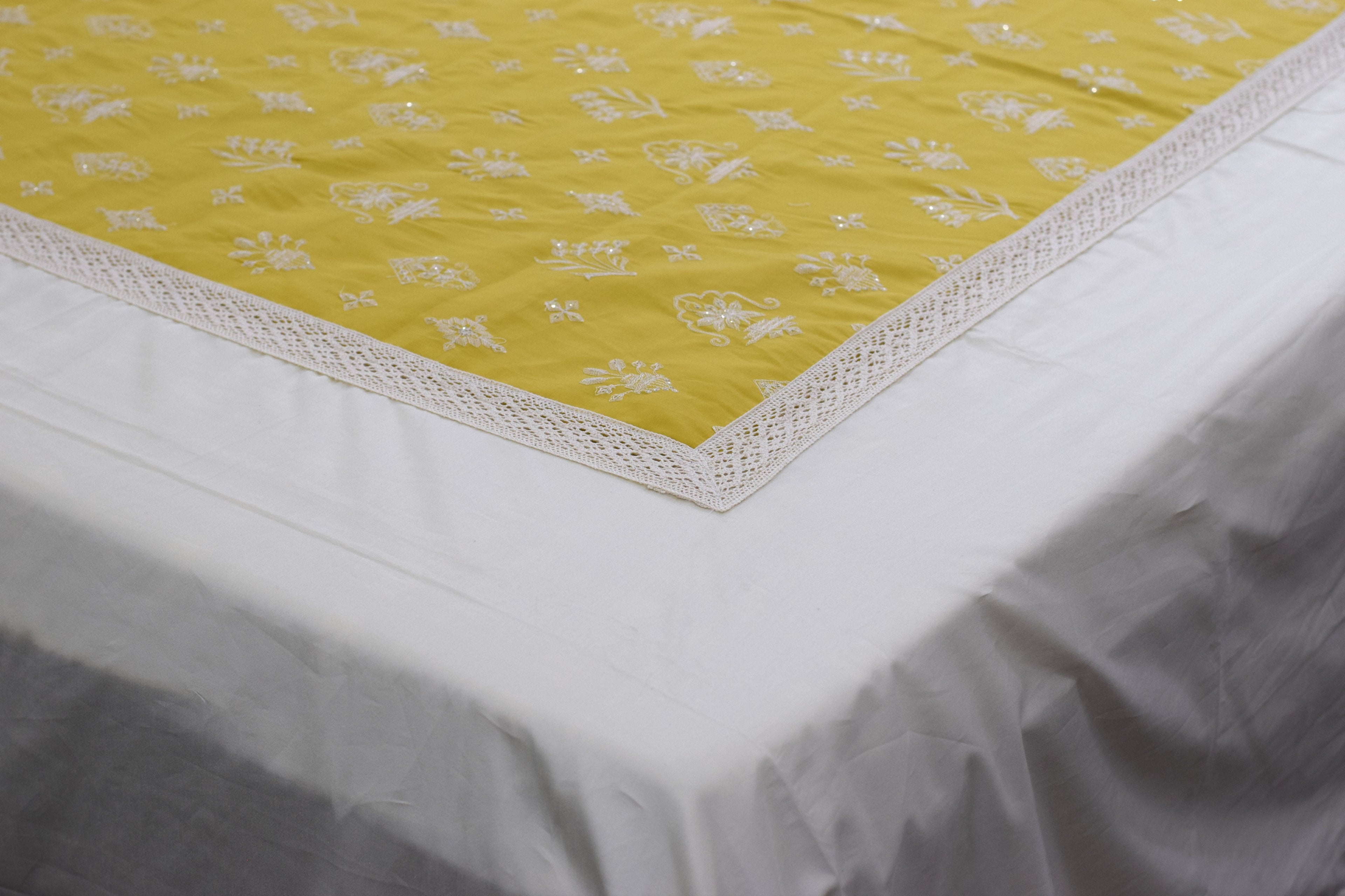 Elegant Ivory & Mustard King Size Bedspread Set with Matching Pillow Covers