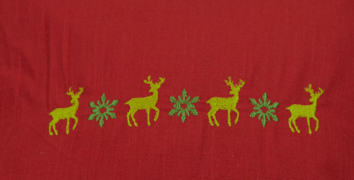 Red Decorative Cushion Cover with Gold Deer & Floral Embroidery – 16×16 Inch