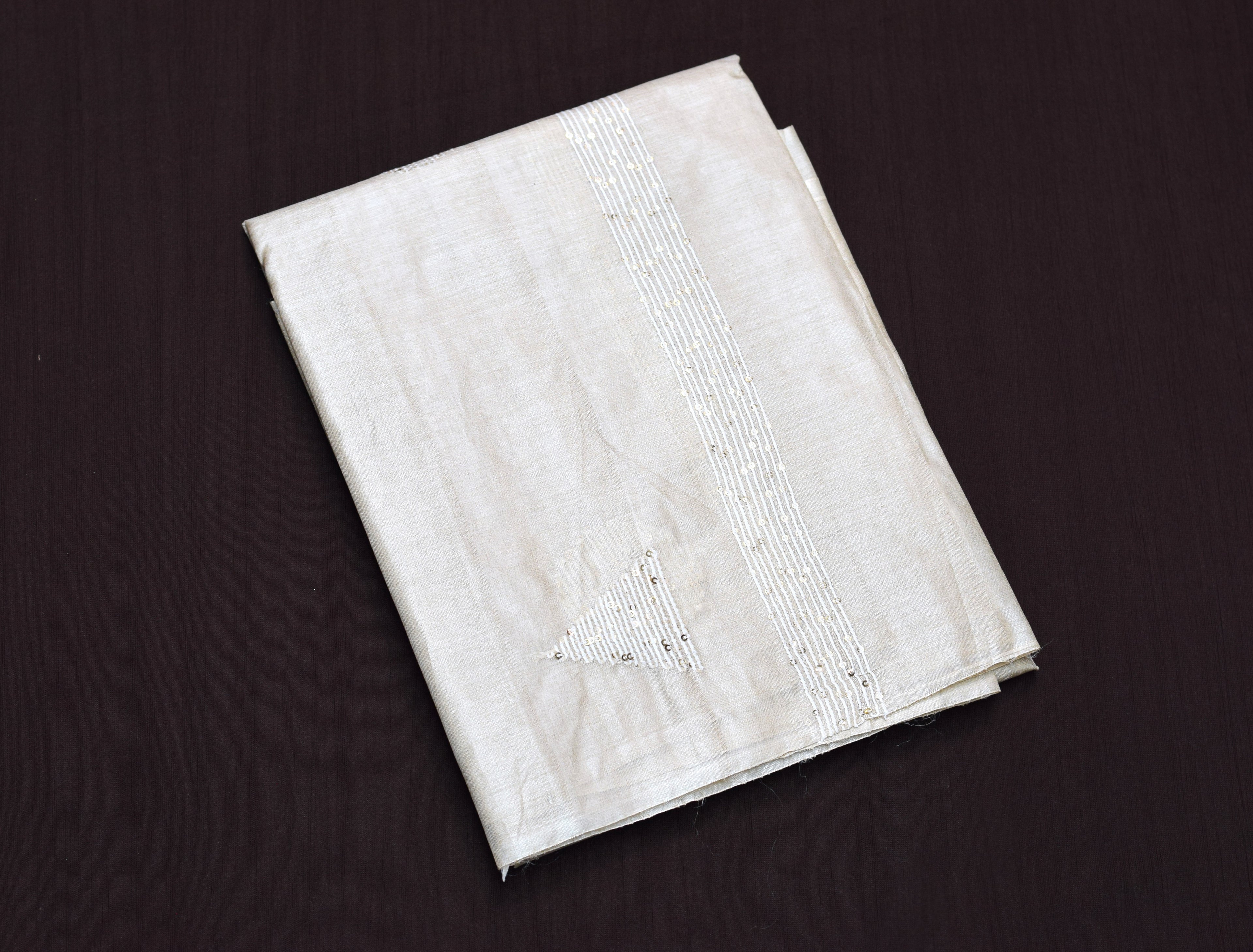 Elegant Beige Tussar Silk Churidar Material Set with Sequin Embroidery