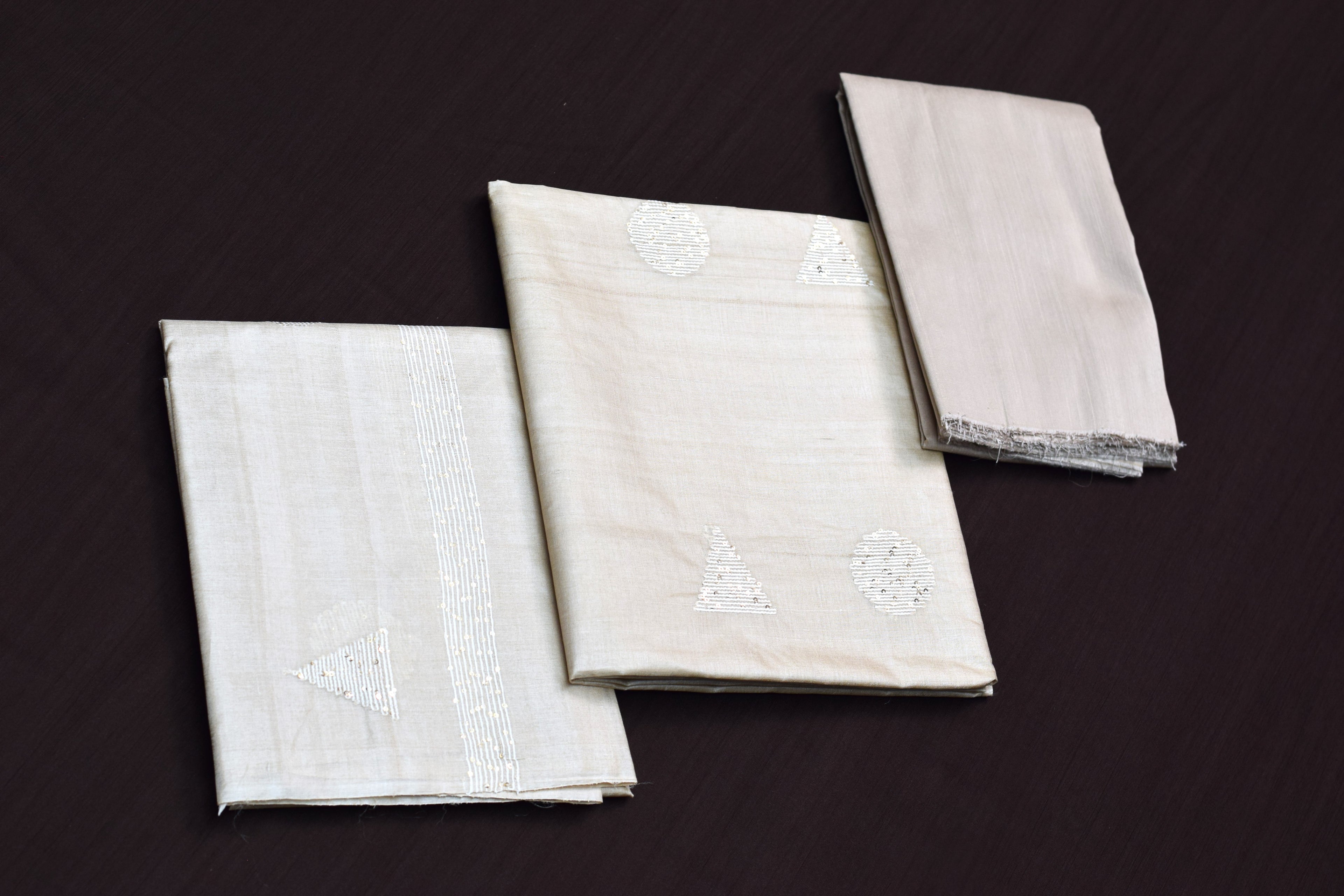 Elegant Beige Tussar Silk Churidar Material Set with Sequin Embroidery