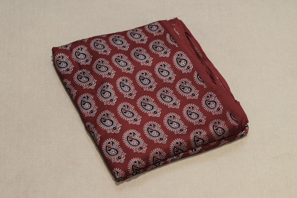 Maroon Modal Silk Printed Churidar Dress Material Set – Top, Bottom & Dupatta