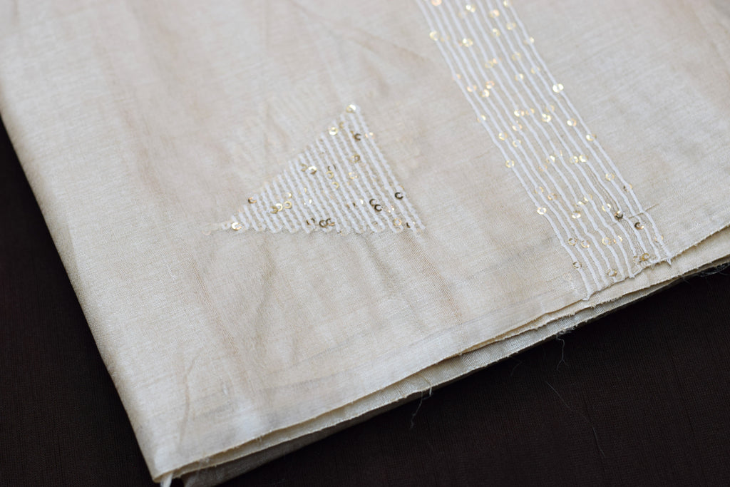 Elegant Beige Tussar Silk Churidar Material Set with Sequin Embroidery