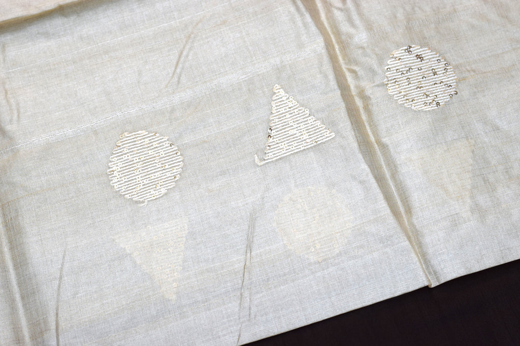 Elegant Beige Tussar Silk Churidar Material Set with Sequin Embroidery