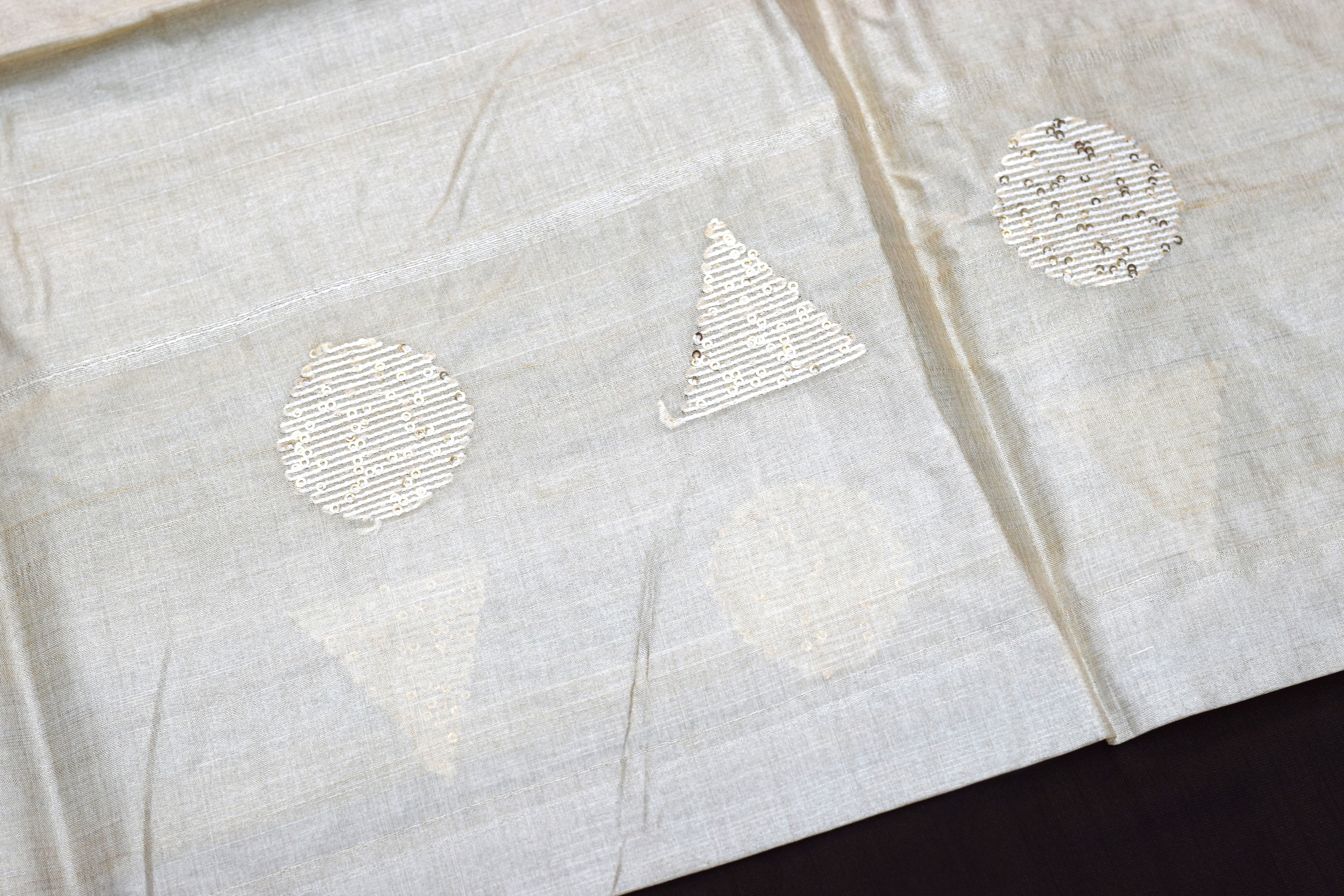 Elegant Beige Tussar Silk Churidar Material Set with Sequin Embroidery
