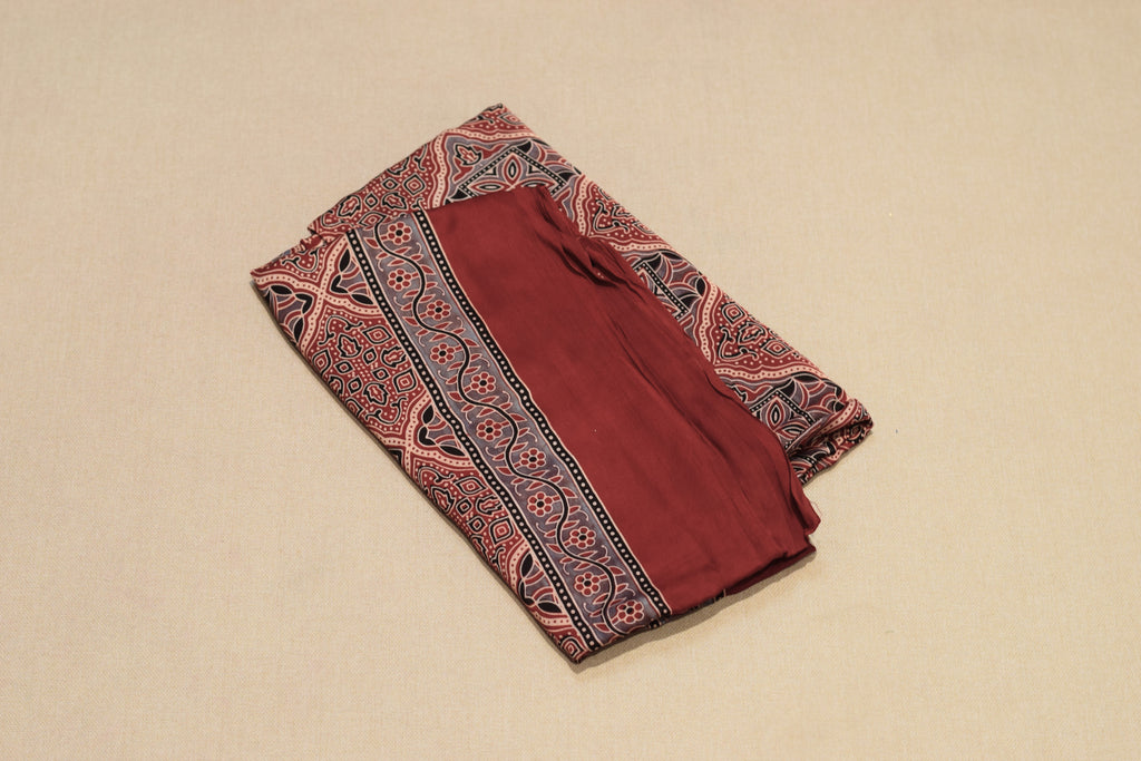 Maroon Modal Silk Printed Churidar Dress Material Set – Top, Bottom & Dupatta