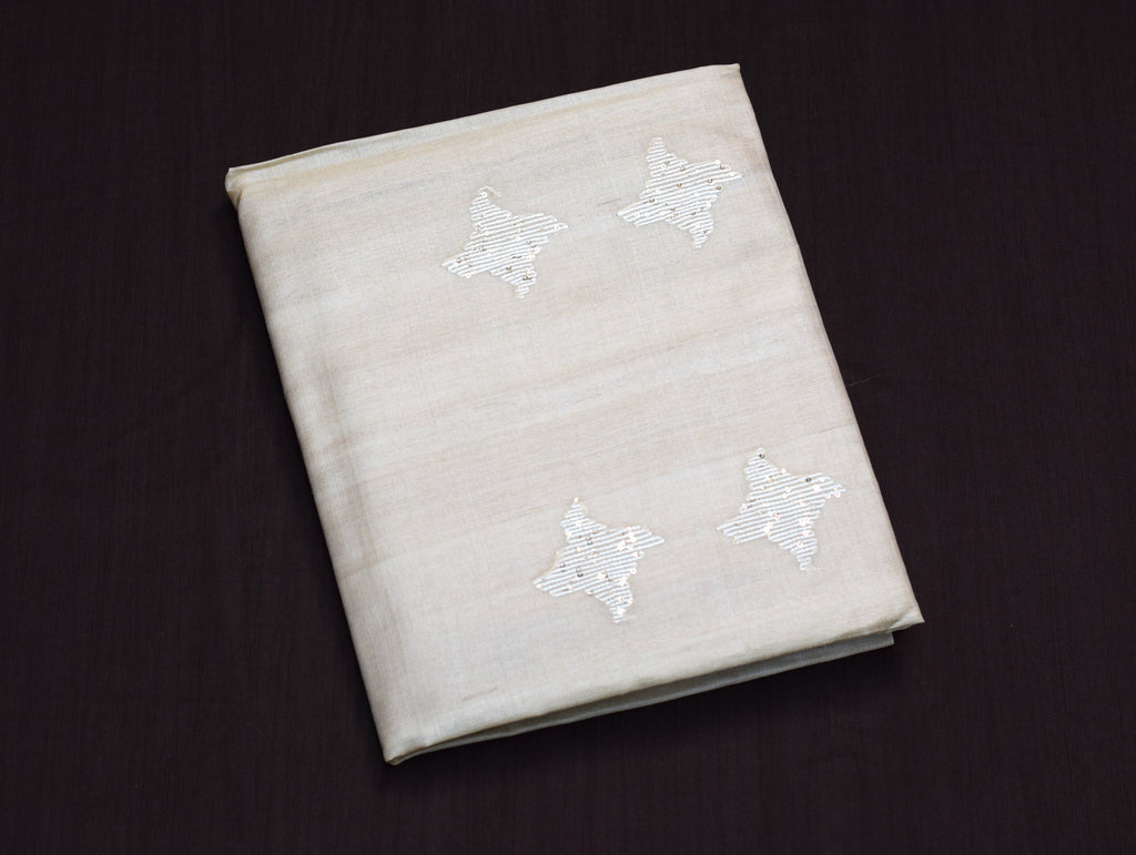 Elegant Ivory Tussar Silk Churidar Material Set with Sequins Work