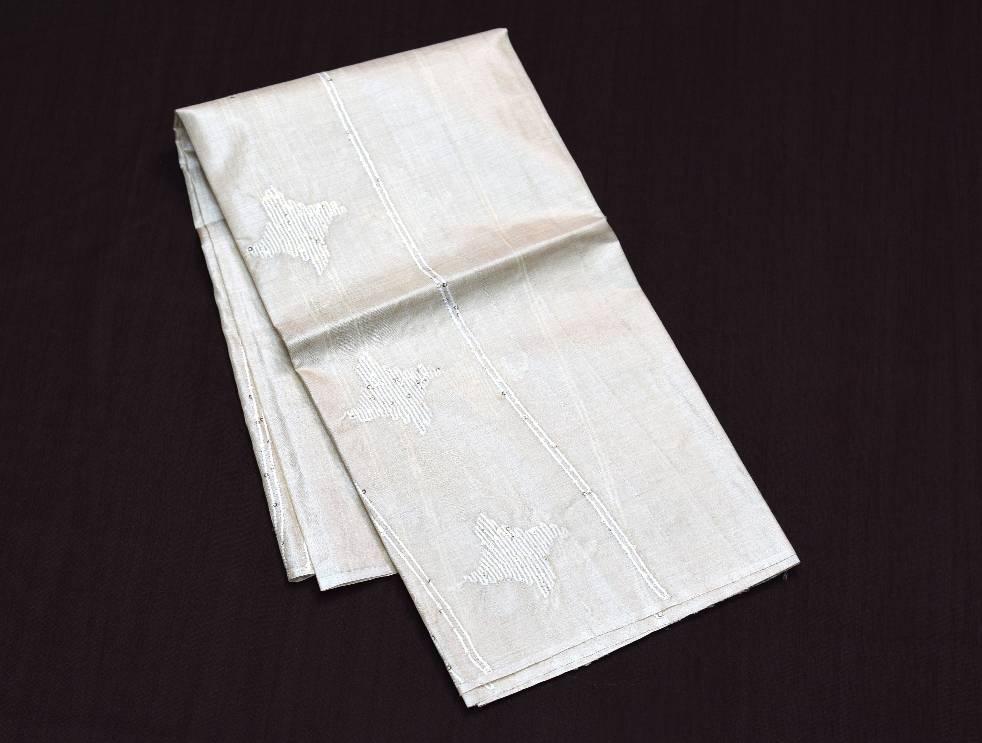 Elegant Ivory Tussar Silk Churidar Material Set with Sequins Work