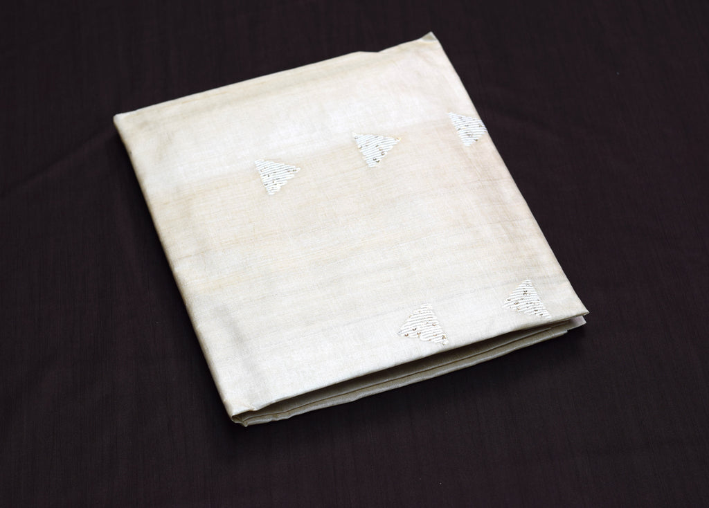 Elegant Beige Tussar Silk Churidar Material Set with Sequin Embroidery