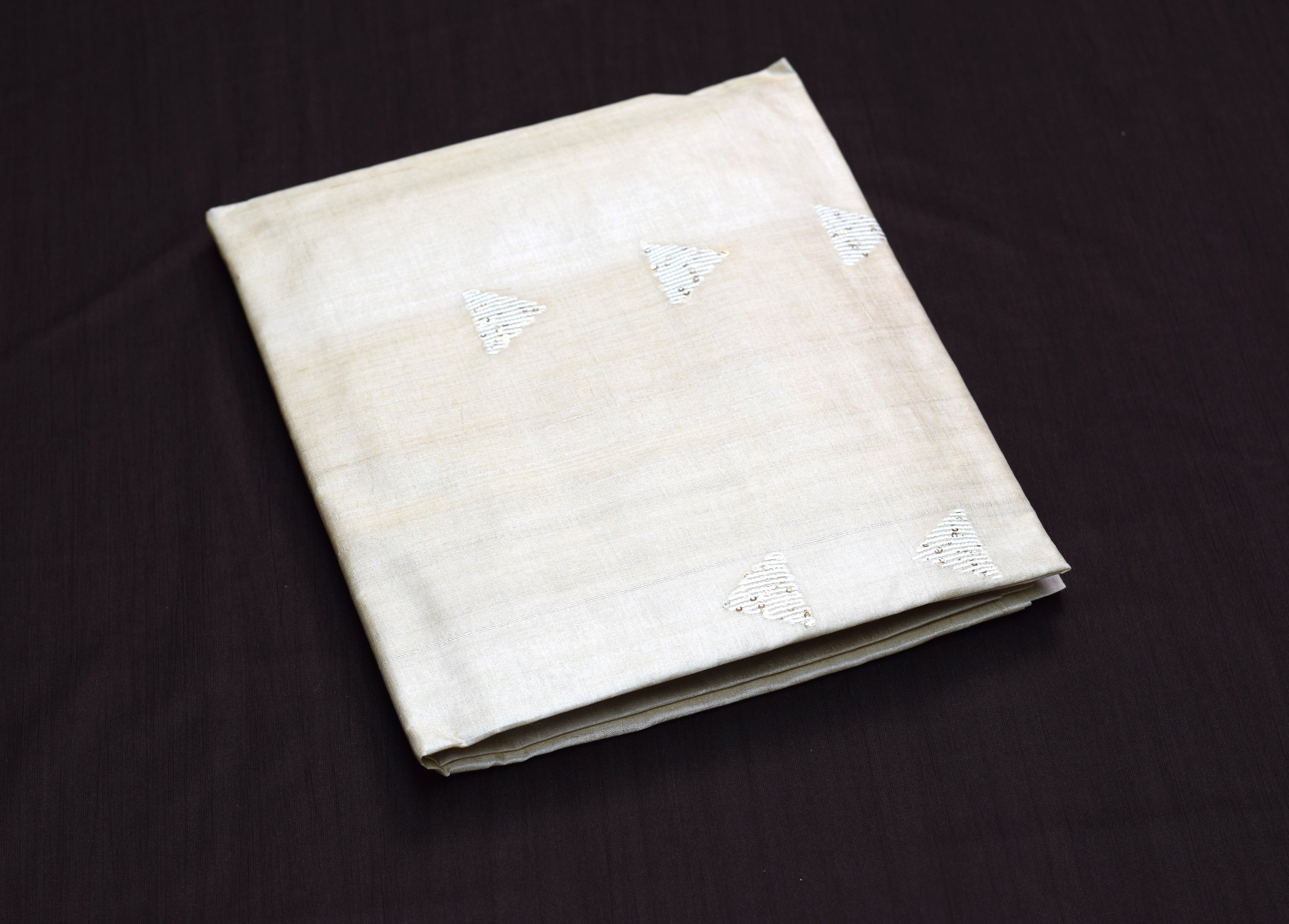 Elegant Beige Tussar Silk Churidar Material Set with Sequin Embroidery