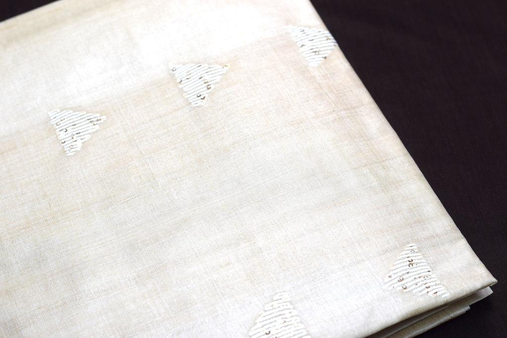 Elegant Beige Tussar Silk Churidar Material Set with Sequin Embroidery