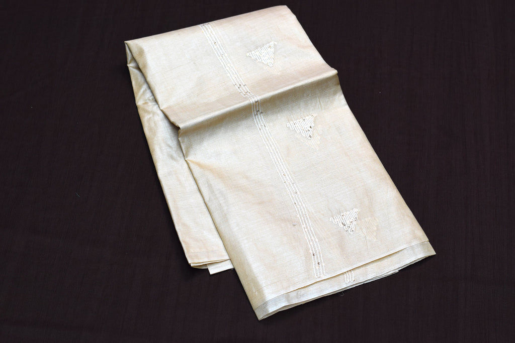 Elegant Beige Tussar Silk Churidar Material Set with Sequin Embroidery