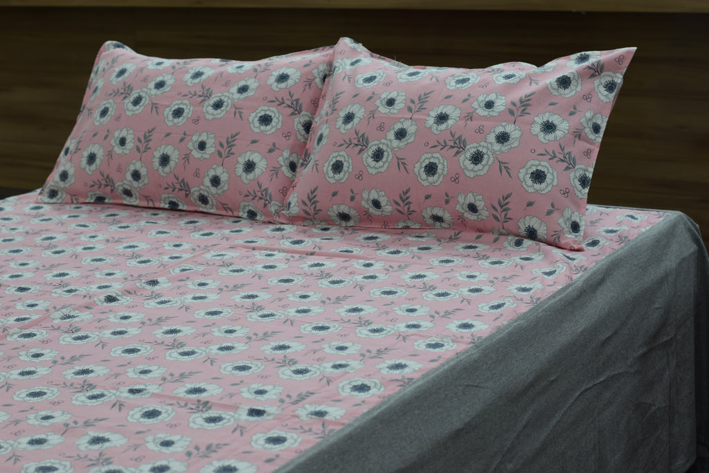 King Size Pink Floral Cotton Bedsheet with 2 Pillow Covers |& Elegant Bedroom Collection