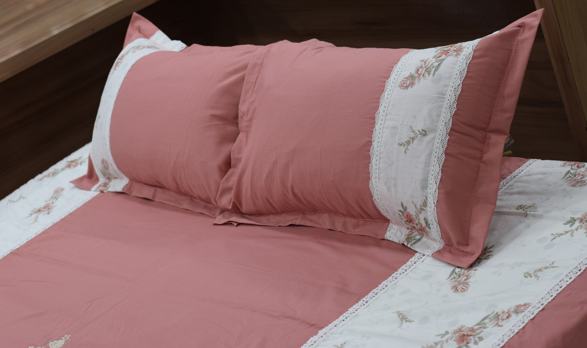 Premium Dusty Rose Floral King Size Bedspread Set with Lace Border – Nushio by Pulpel