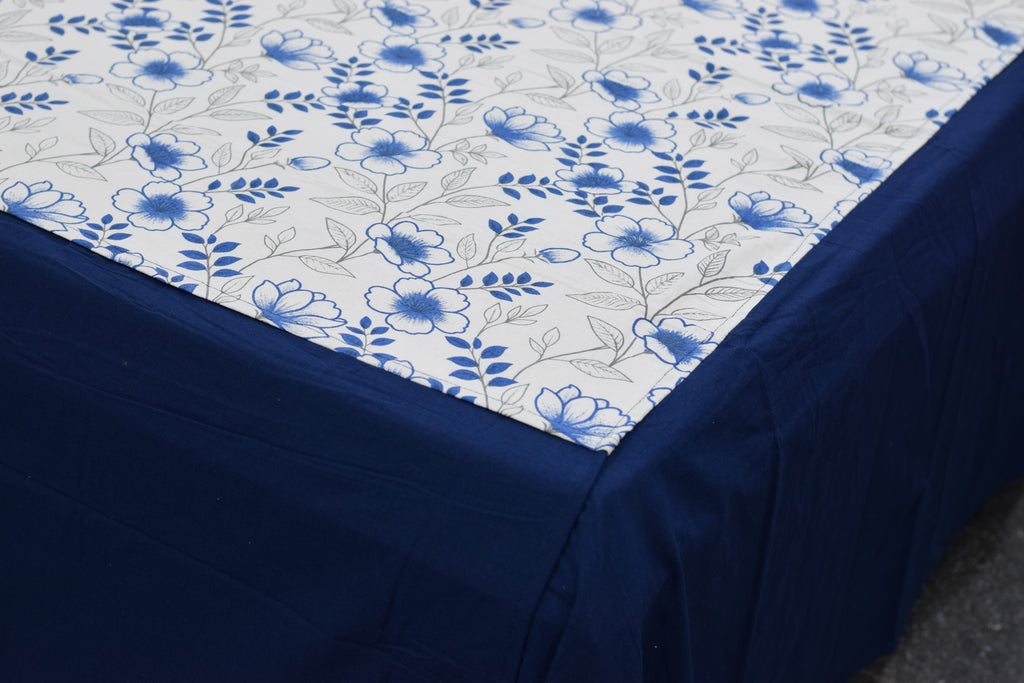 Royal Blue Floral King Size Bedspread Set with 2 Pillow Covers | Elegant Cotton Blend Bedding