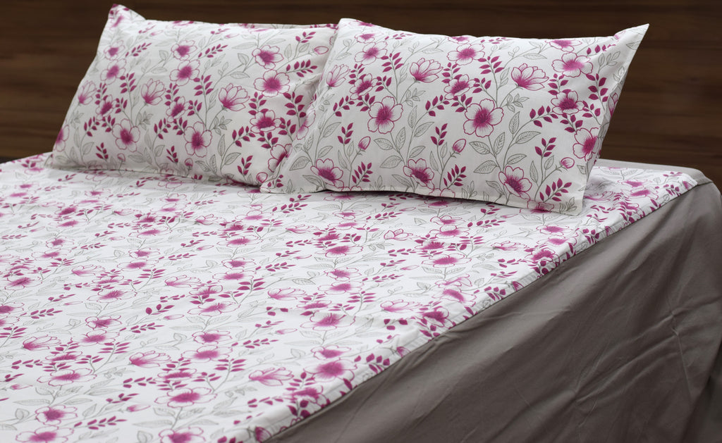 Pink Floral Elegance King Size Bedspread Set with 2 Pillow Covers