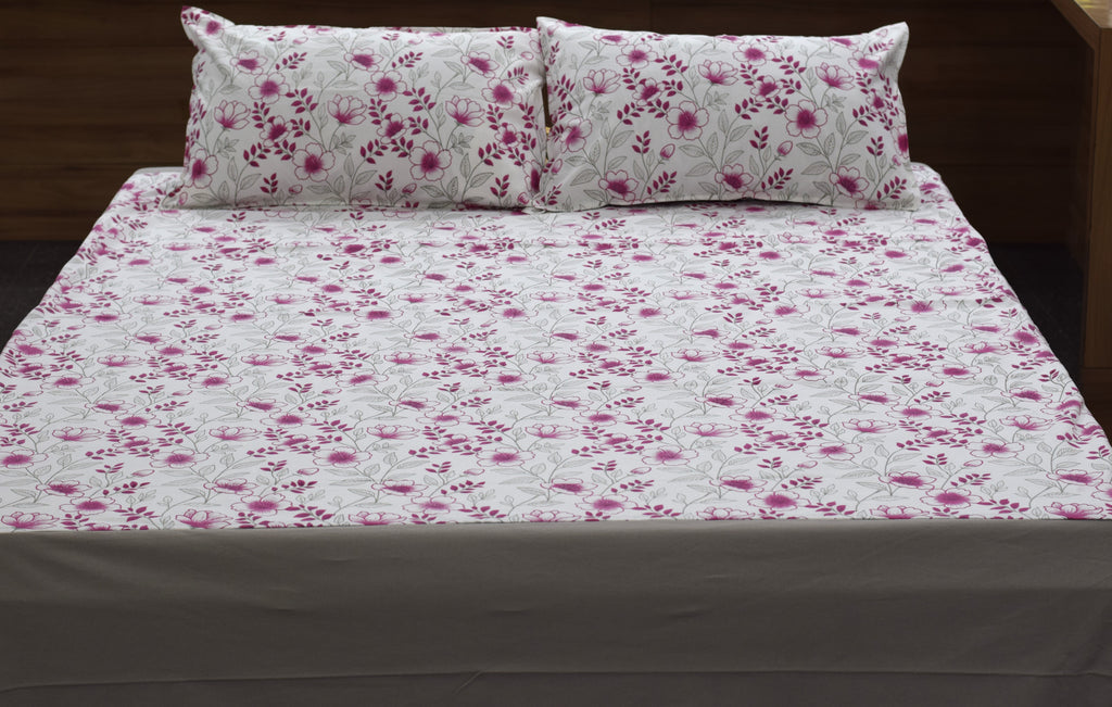 Pink Floral Elegance King Size Bedspread Set with 2 Pillow Covers