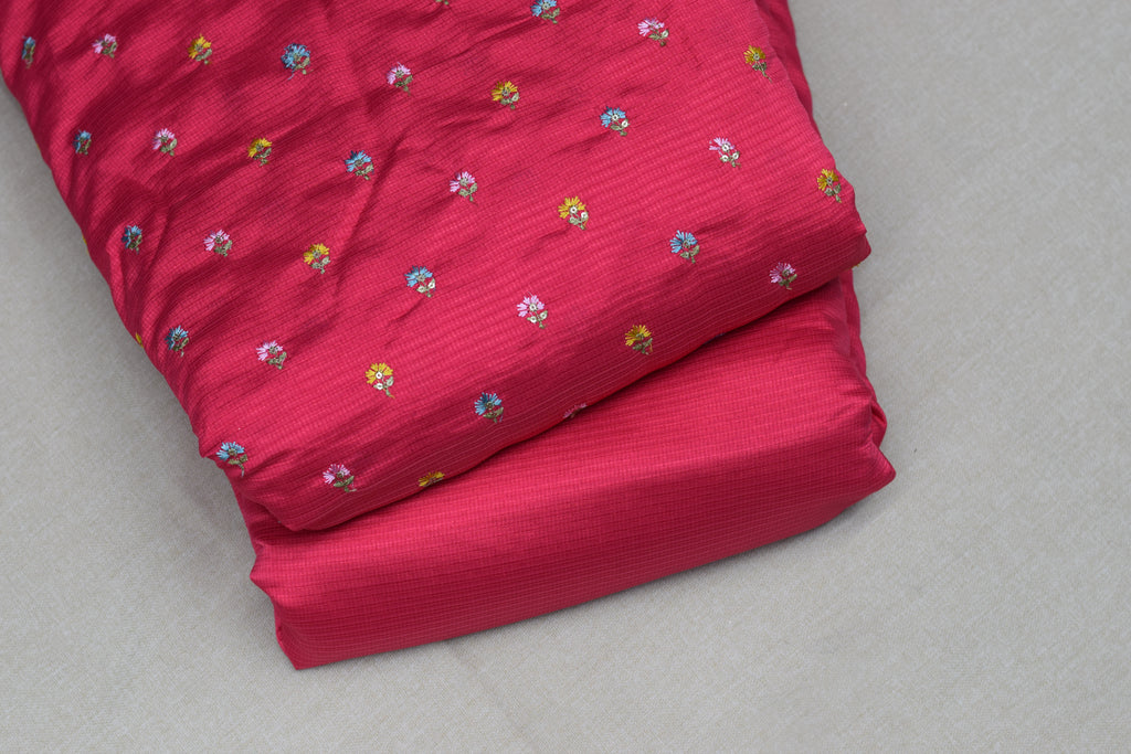 Berlin Silk Dress Material Set – Pink Floral | Top & Bottom Unstitched | 56" Width